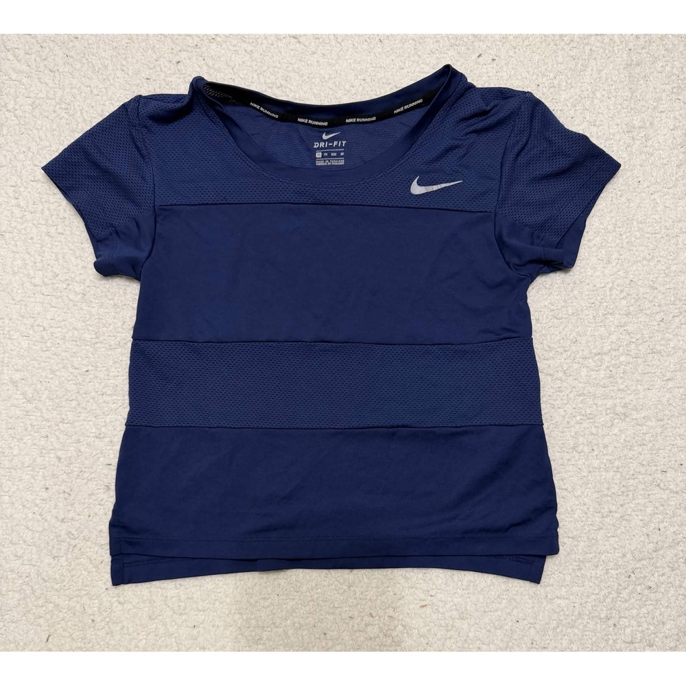 Nike Womens Dri-Fit Athletic T-shirt Blue Short Sleeve Mesh Top XS